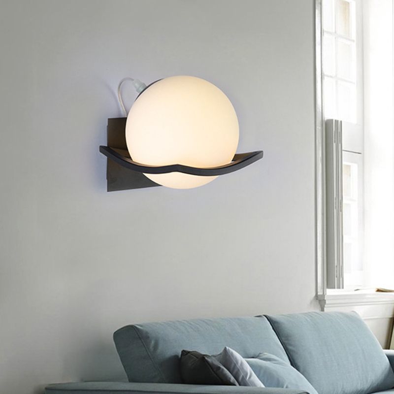 Modern Wall Sconce Metal Ball Shape Wall Light with Glass Shade for Living Room