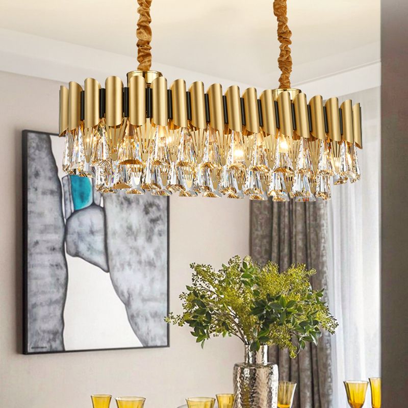 Gelaagde kroonluchter verlichting Minimalistisch Tri-Prism Crystal Living Room Hanglamp in goud
