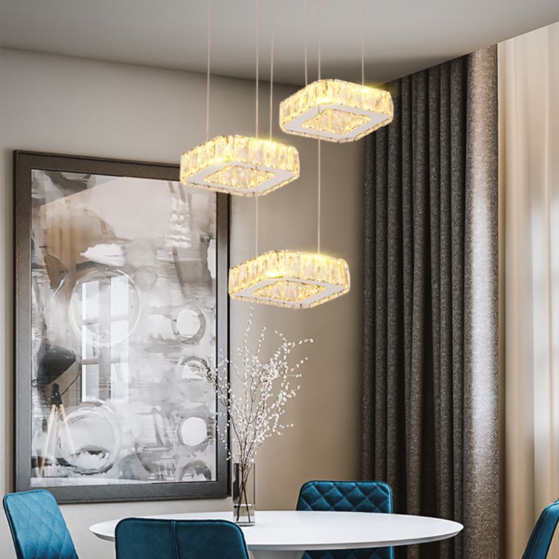 Luz de colgante cuadrado Luminación de la isla de cocina contemporánea con sombra de cristal