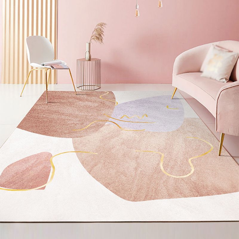 Apricot Tone Casual Area Carpet Polyester Color Block Indoor Rug Anti-Slip Backing Carpet for Living Room