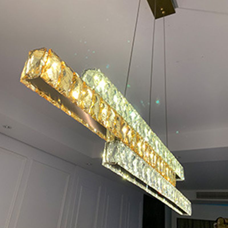 Minimalist Luxury LED Island Light Fixture Clear and Amber Crystal Linear Suspension Light