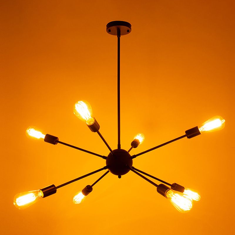 Cambadora de lámpara de lámpara en forma de ráfaga de plancha negra Bombilla de estilo industrial de estilo industrial con 4 x 9.8 "varillas colgantes