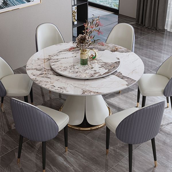 Tavolo da pranzo standard di forma rotonda di forma rotonda con grigio grigio con base di piedistallo