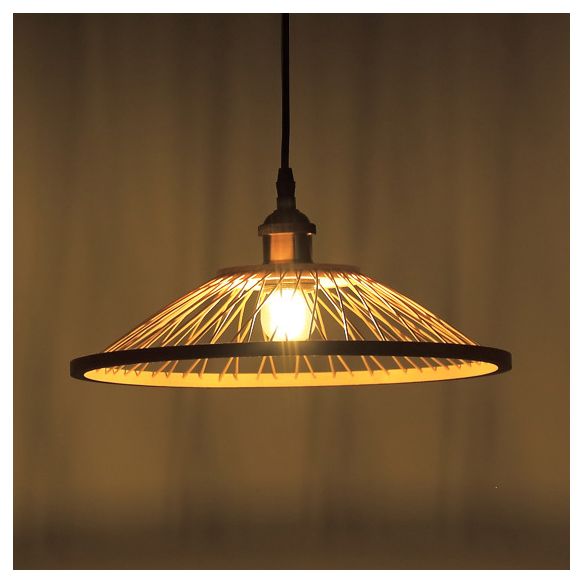 Asian Stylish Dome/Saucer Pendant Hanging Lamp Bamboo 1 Head Ceiling Light in Beige for Dining Room