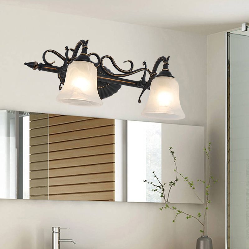 Frostedglas Bronze -Leuchten Bell 2/3 Lichter traditionelle Wandmontage Waschtisch Licht für Badezimmer