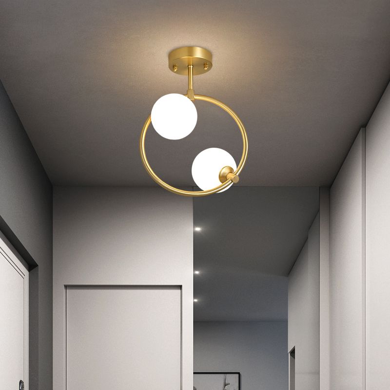 Contemporary Globe Flush Light Fixture Glass Flush Mount Lamps in Gold