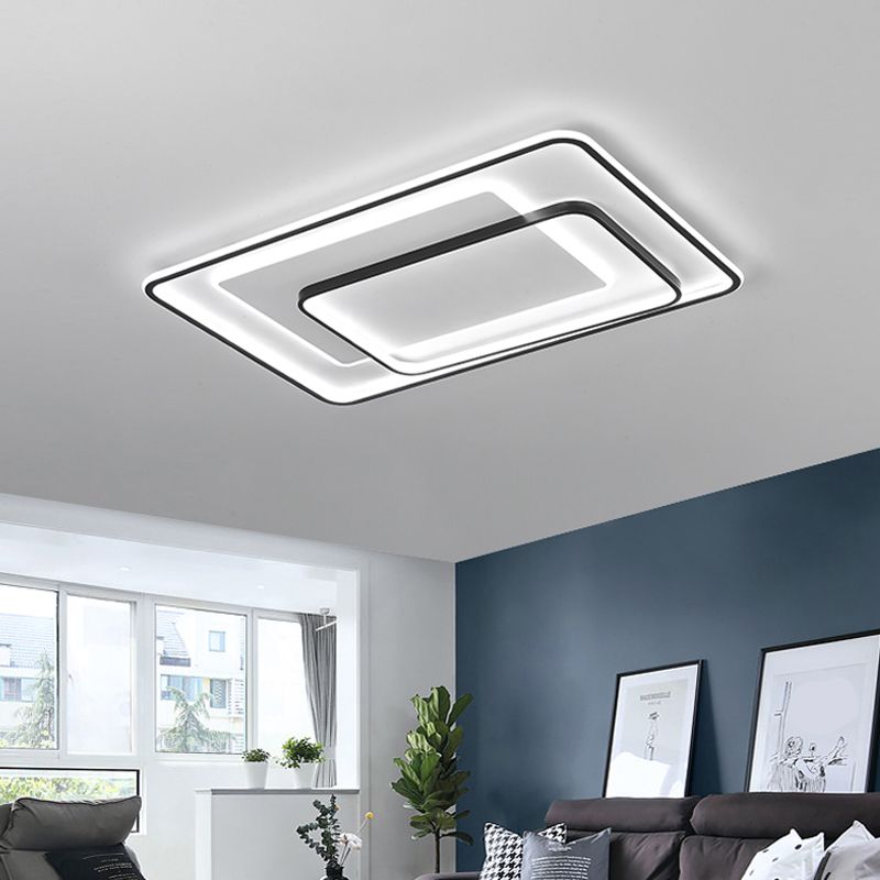 Novelty Minimalist LED Ceiling Lamp Black Triple-Round/Square/Rectangle Flush Mount Light with Acrylic Shade, Warm/White Light