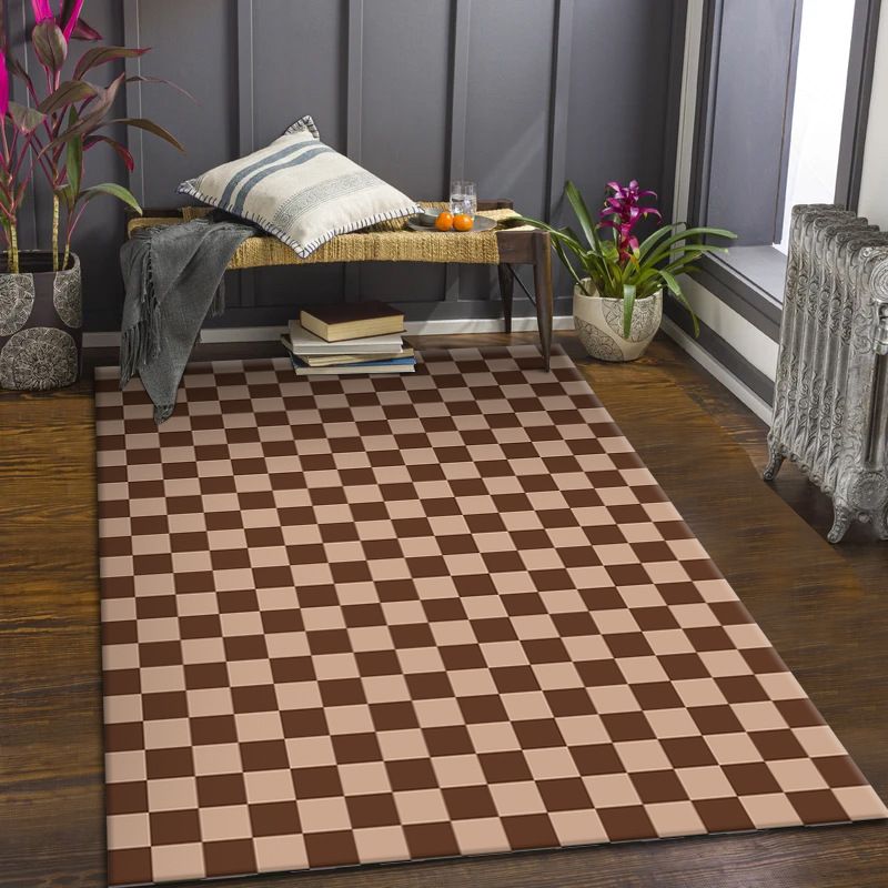 Brown Checkerboard Carpet Polyester Modern Carpet Non-Slip Backing Carpet for Drawing Room