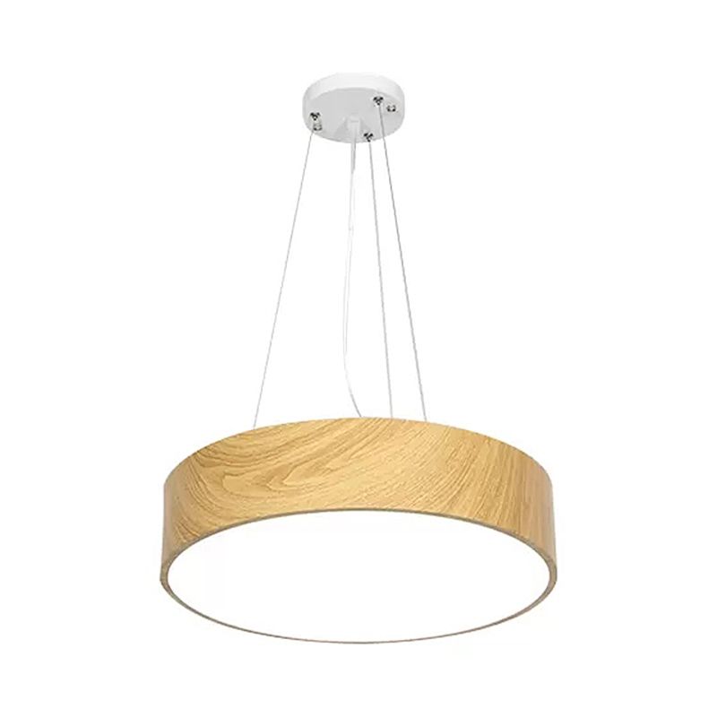 Einfachheit LED -Suspensionsbeleuchtung mit Trommelholz Schatten Beige hängende Lampe, 16 "/19.5"/23,5 "breit
