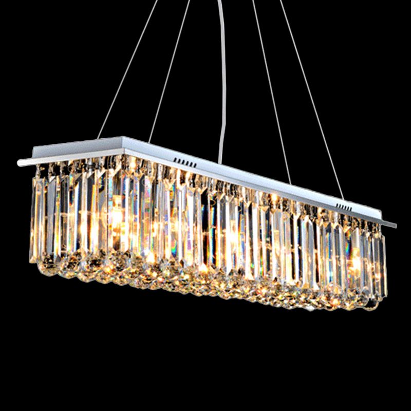 Rectangle Restaurant Ceiling Pendant Contemporary Crystal 4/5/6 Lights Stainless Steel Island Lamp