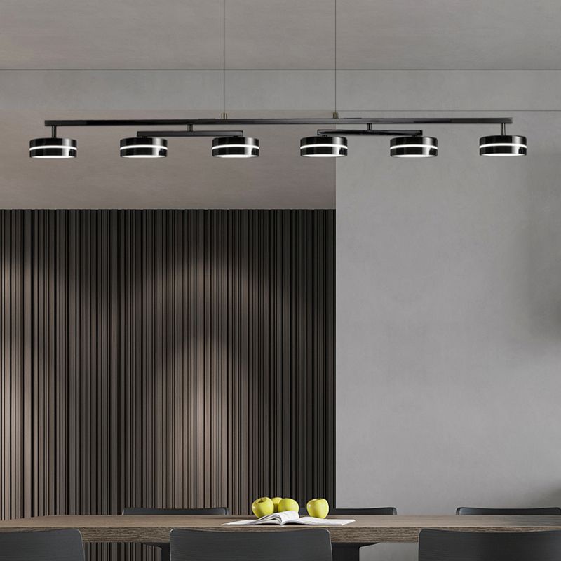 Metal and Acrylic Kitchen Island Fixture in Black LED Linear 5 / 6 - Head Pendant Ceiling