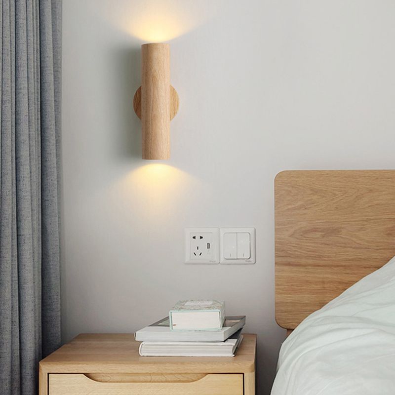 Single Modernism Brown/Beige Wall Mounted Sconce Wooden LED Wall Light