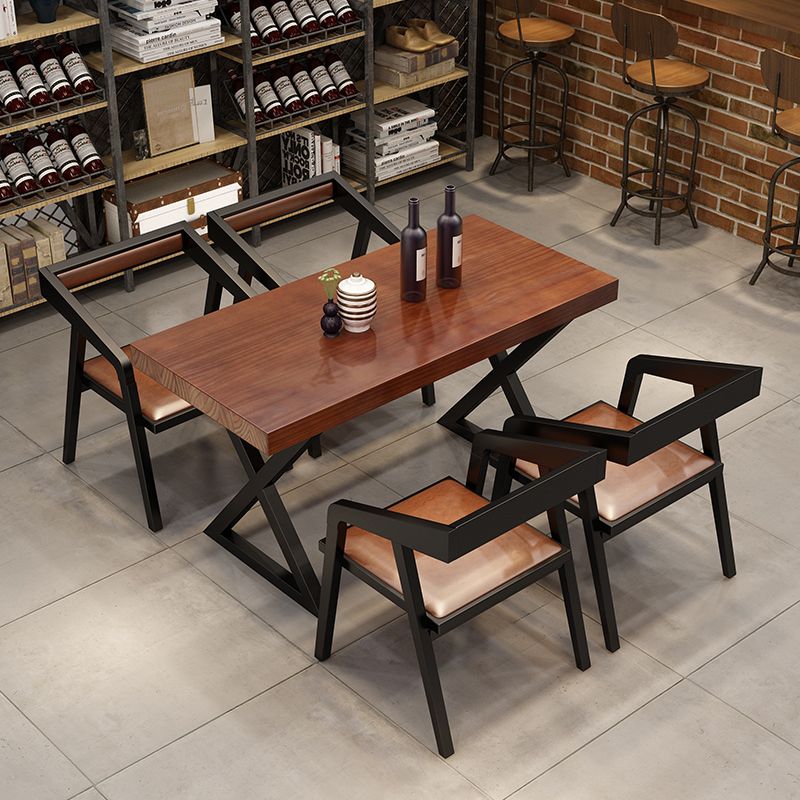 Retro Industrial Style Rectangular Solid Wood Dining Table for Coffee House and Milk Tea