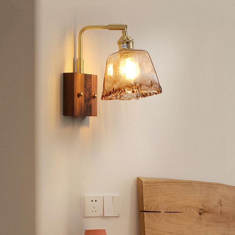 Modern Style Wood Wall Lamp 1 Light Sconces in Brown for Bedroom