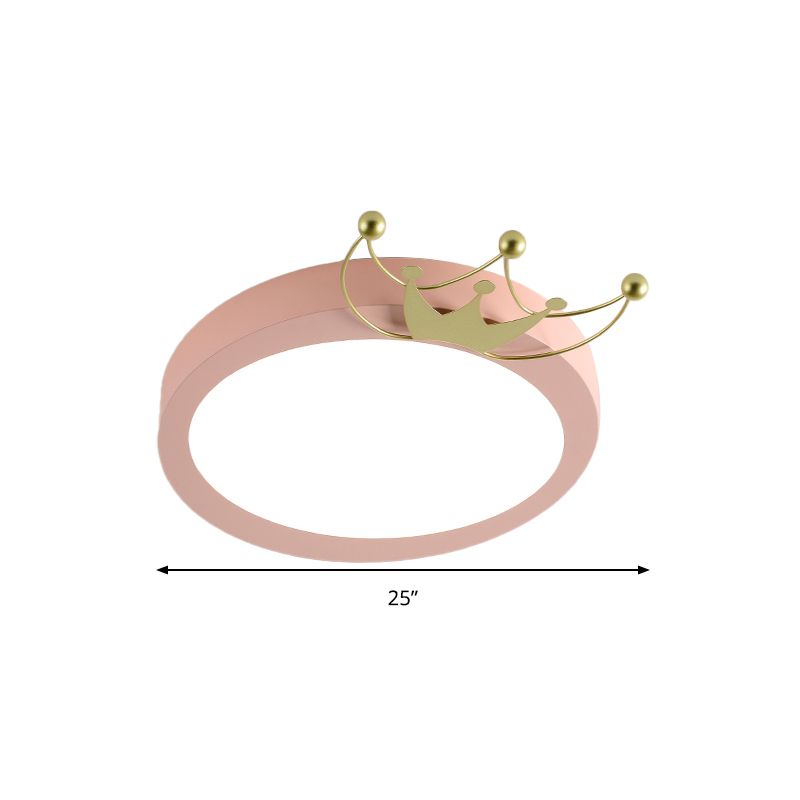 Nordic Drum Flushmount Beleuchtung mit Gold Crown 1 Head Led Blue/Pink Flush Light for Kids, Warm/White Light