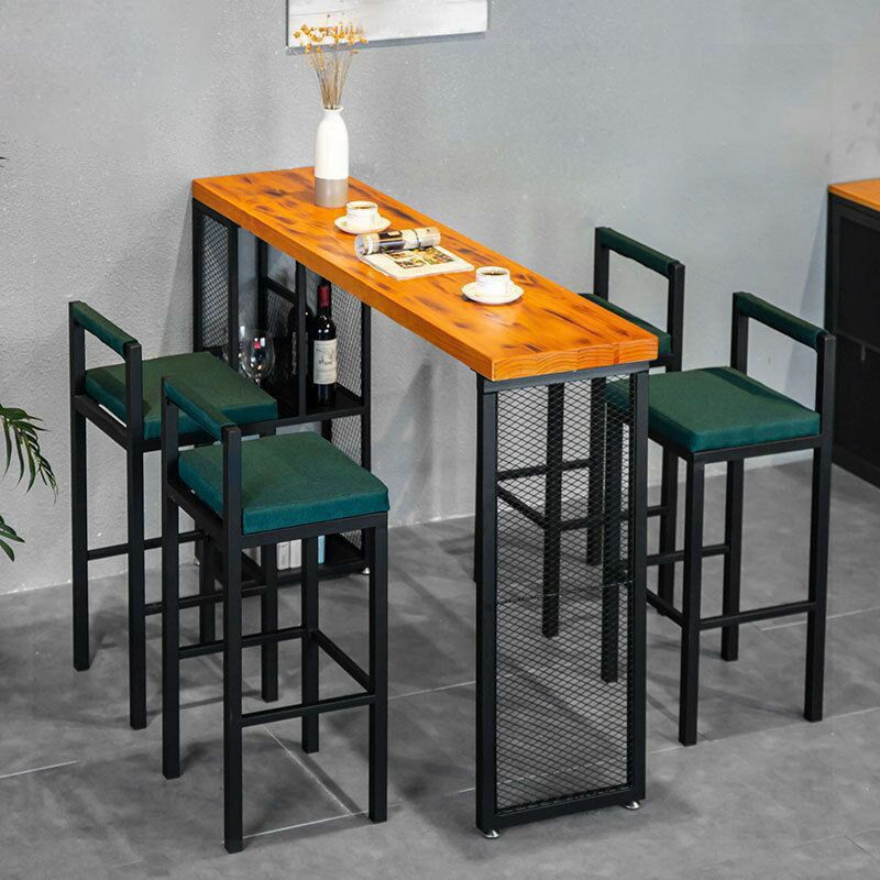 Industrial Rectangle Pub Table Set 1/3/5 Pieces Pine Wood Top Bar Table with Metal Stools