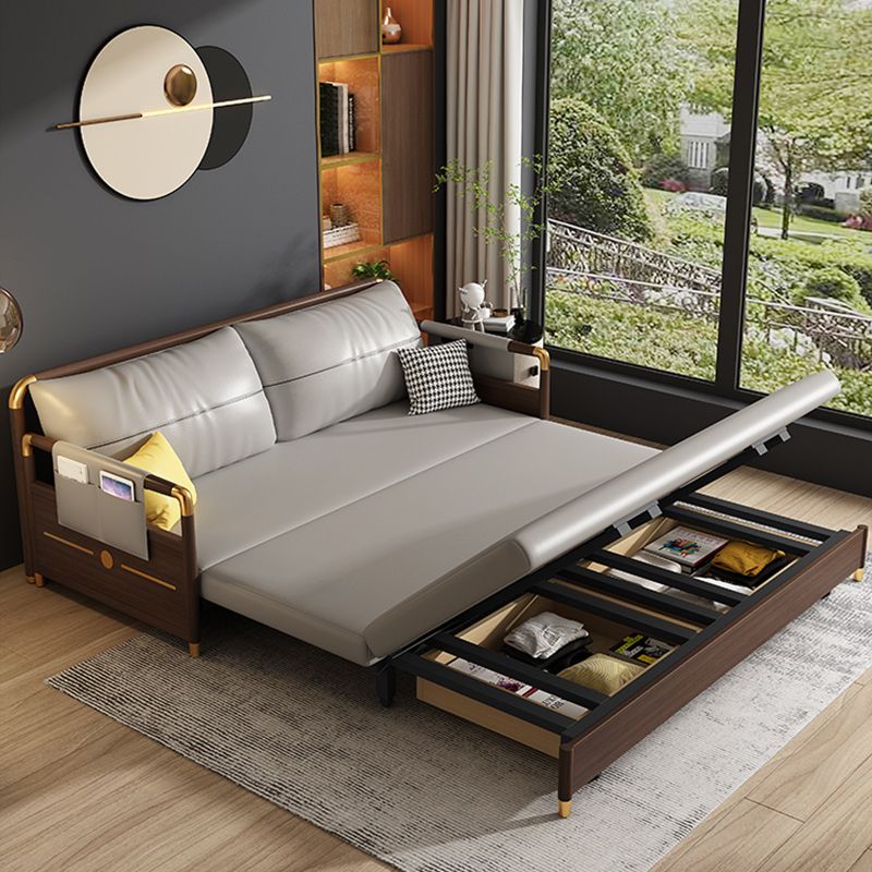 Contemporary Storage Sleeper Sofa Solid Wood Square Arm Sofa Bed