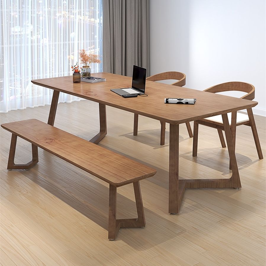 Minimalism Solid Wood Table for Restaurant Rectangle Table with Wood Pedestal
