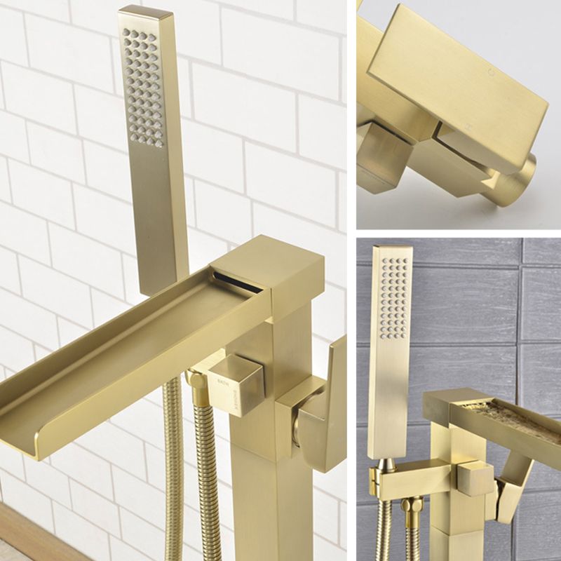 Floor Mounted Metal Freestanding Tub Filler Waterfall Freestanding Faucet with Hose