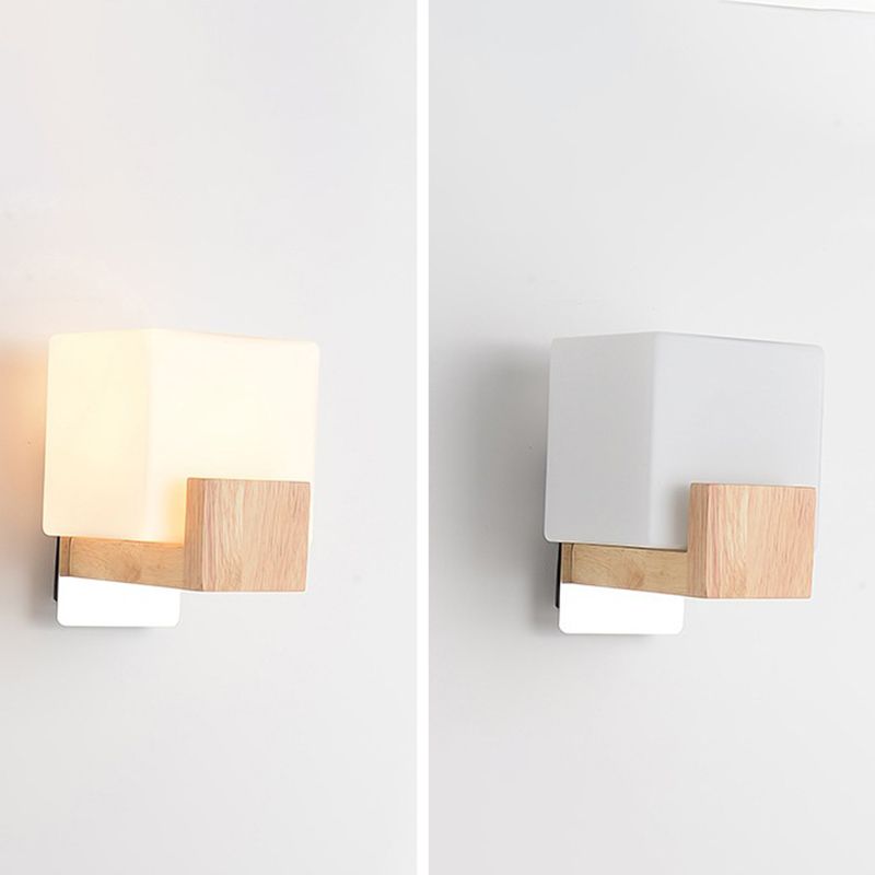 Wood Geometric Wall Sconce Lighting Simplicity-Style Wall Lighting Fixture in Beige