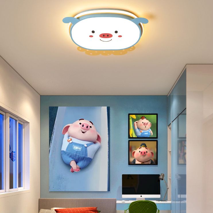 Cartoon Metal LED Flush Mount Light Fixture Cartoon Pig Flush Mount Spotlight for Kids Bedroom