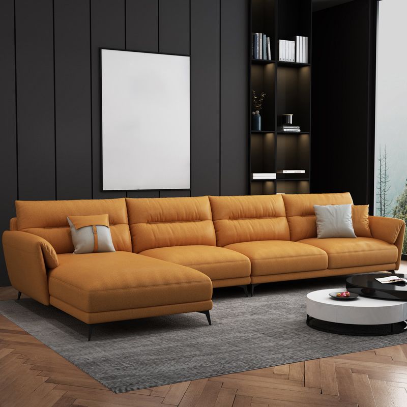 Contemporary 4-Seater Sectional with Pillow Top Arms in Faux Leather