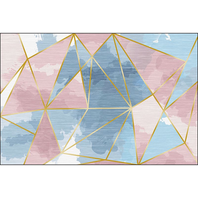 Blue Geometric Pattern Rug Polyester Modern Rug Washable Non-Slip Pet Friendly Carpet for Living Room