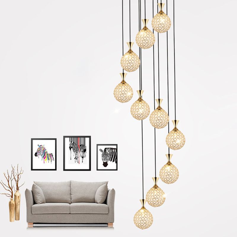 Balle Spiral Cluster Pendant Light Crystal moderne Crystal incorporé 10 LIGHT LIGHT