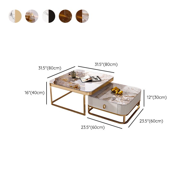 Glam Coffee Table Set Slate 2-Piece Coffee Cocktail Table with Drawer