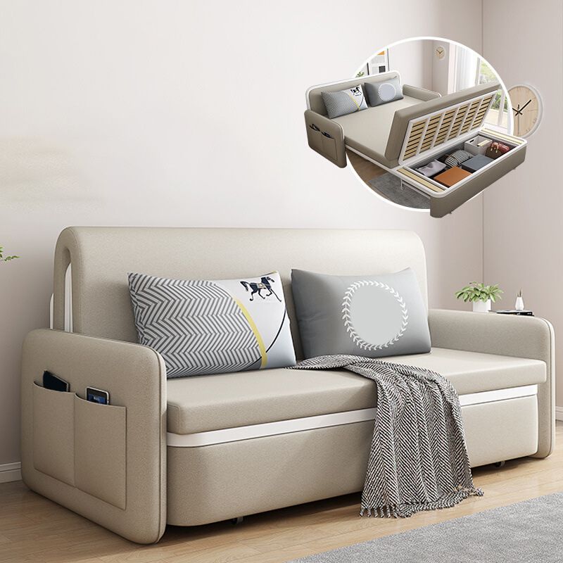 Contemporary 35.43" H Faux Leather Square Arm Sofa Bed for Apartment