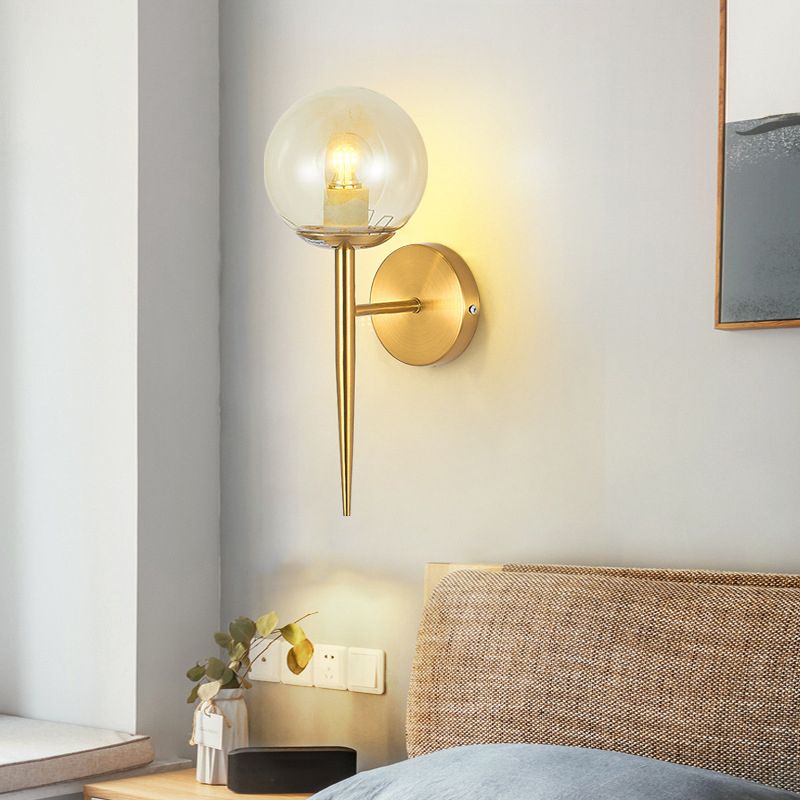 Modern Style Ball Shade Wall Light Glass 1 Light Sconces in Gold for Living Room
