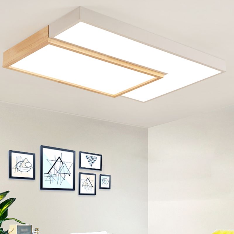 2 Lights Wooden Ceiling Mounted Light Contemporary Ceiling Light with Acrylic Shade