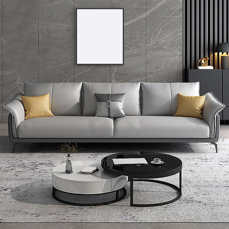 Light-grey Faux Leather Pillow Top Arm Sofa/Sectional with Stain-Resistant