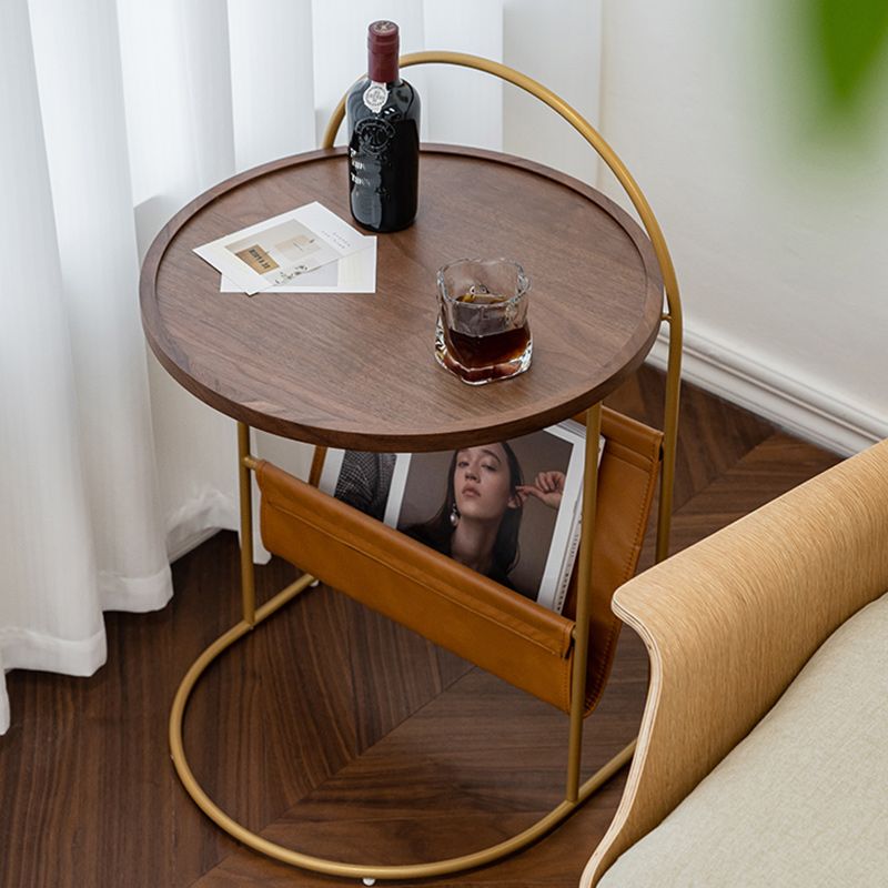 Solid Wood Side Table with Storage Round Tray Top Corner Table