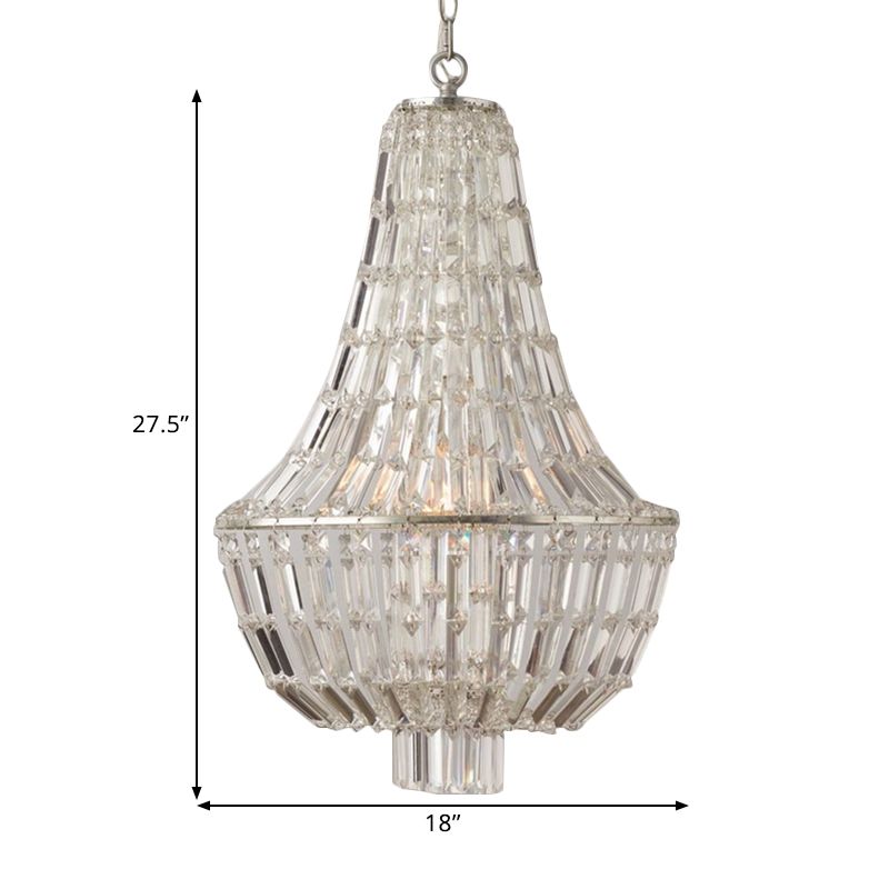 Victorian Empire Kronleuchter Beleuchtung für Villa Treppenhaus Crystal 6 Lichter Anhänger Hängende Lampe im silbernen Finish