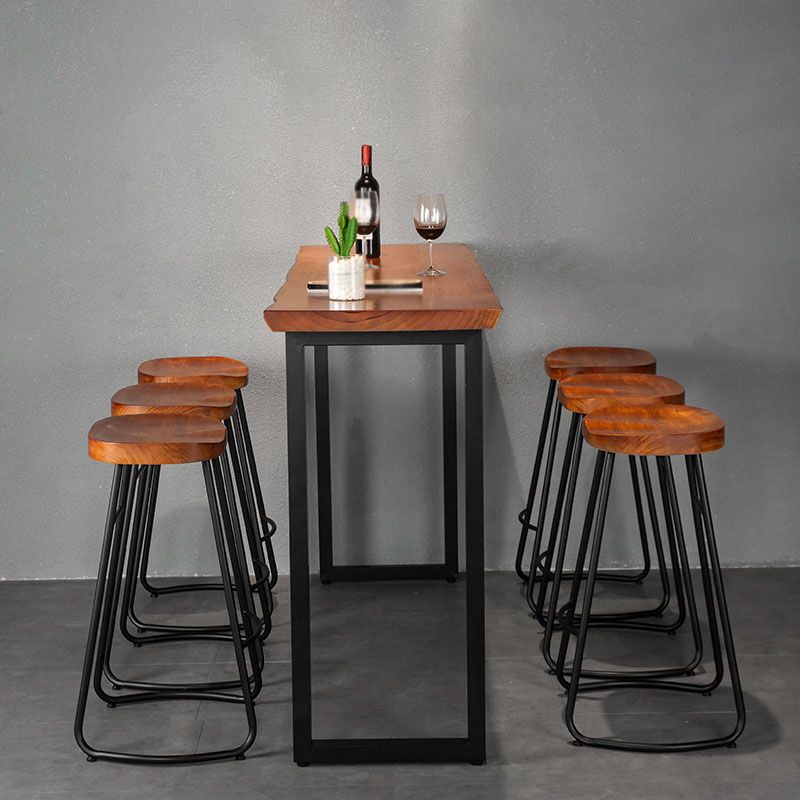 Luxury Rectangle Solid Wood Bar Table Set 1/7 Pieces Counter Table with Backless Stools