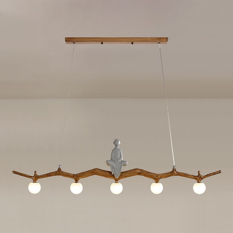 Brown Resin Island Lights Modern Restaurant Multi-Head Restaurant Lamphing con sombra de vidrio de globo