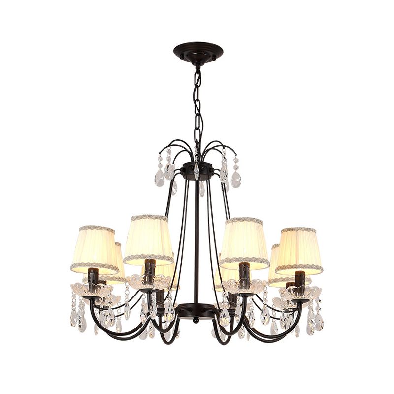 Black Chandelier Lighting Retro Metallic Swooping Arm Pendant Light Fixture with Dropping Crystal
