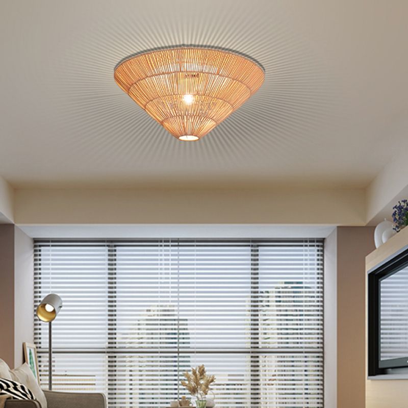 Bamboo Cone Ceiling Mounted Fixture Asia Aisle Ceiling Light in White