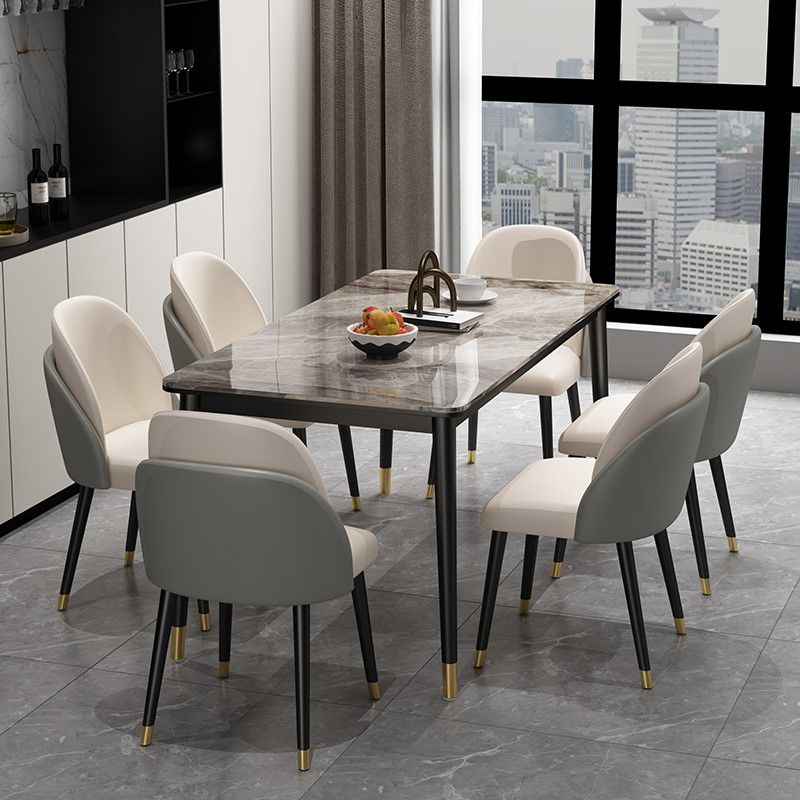 Glam Iron Dining Table Set 1/2/5/7 Pieces Rectangle Dinette Set with Sintered Stone Top