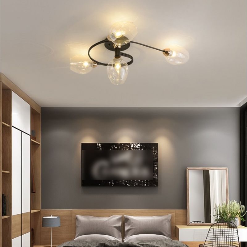 Nordic Bell Shape Ceiling Light Glass Shade Multi Light Flush Mount Light for Bedroom