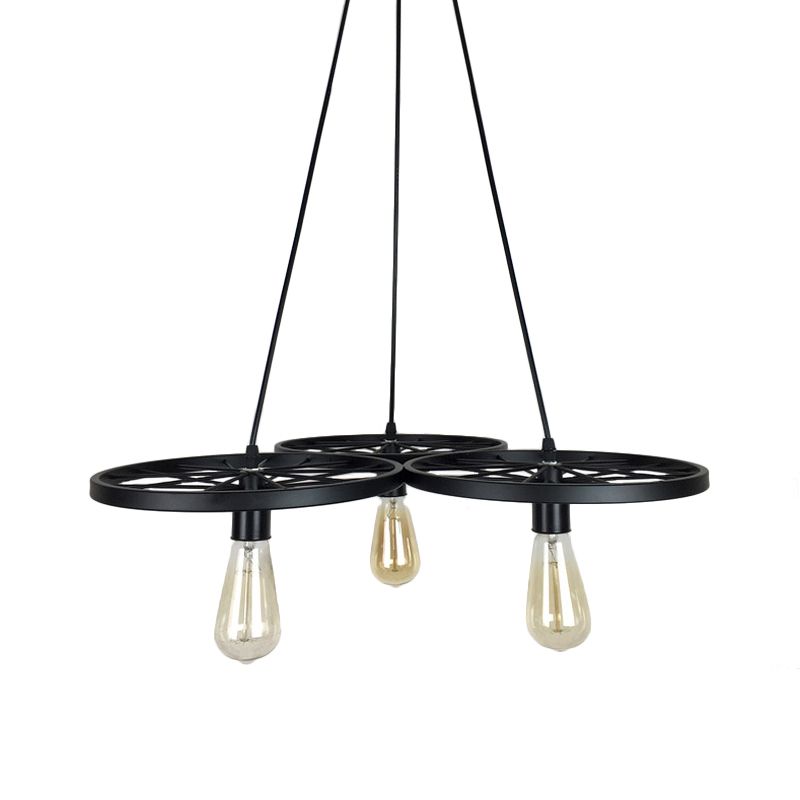 3/6 Lights Iron Hanging Chandelier Farmhouse Black Wheel Bistro Ceiling Pendant Lamp