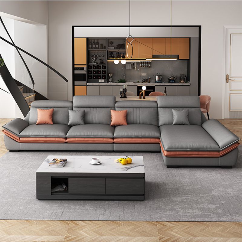 Contemporary Sewn Pillow Back Sofa & Chaise 37.4" H Pillow Top Sofa, Grey Faux Leather