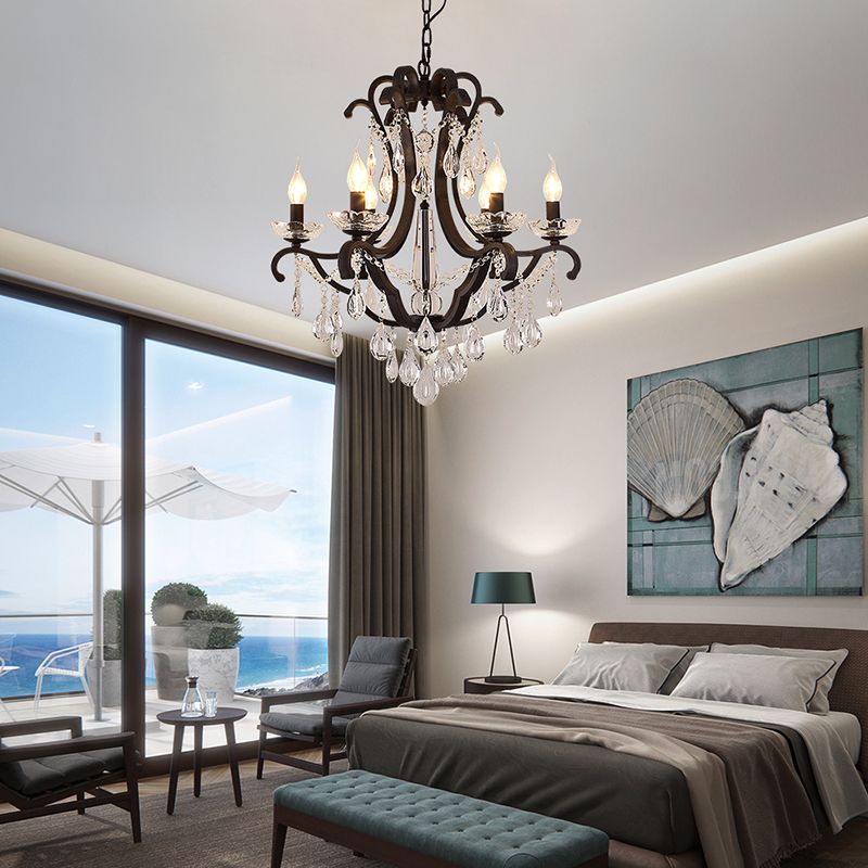 Europese stijl kroonluchter licht kristal multi -head zwarte hanglamp voor woonkamer