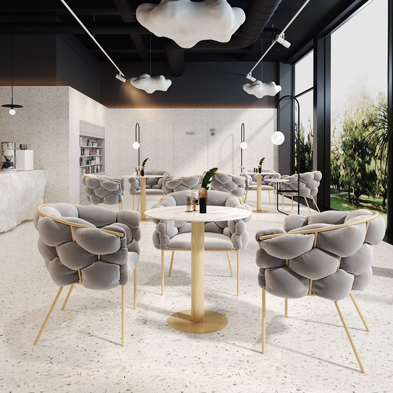 Glam Style Dining Room Set with Round Sintered Stone Top and Pedestal Base Dining Furniture