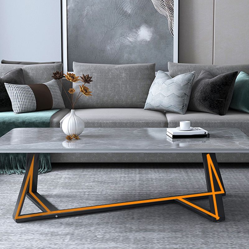 18"H Contemporary Coffee Table Stone Rectangle Cocktail Table