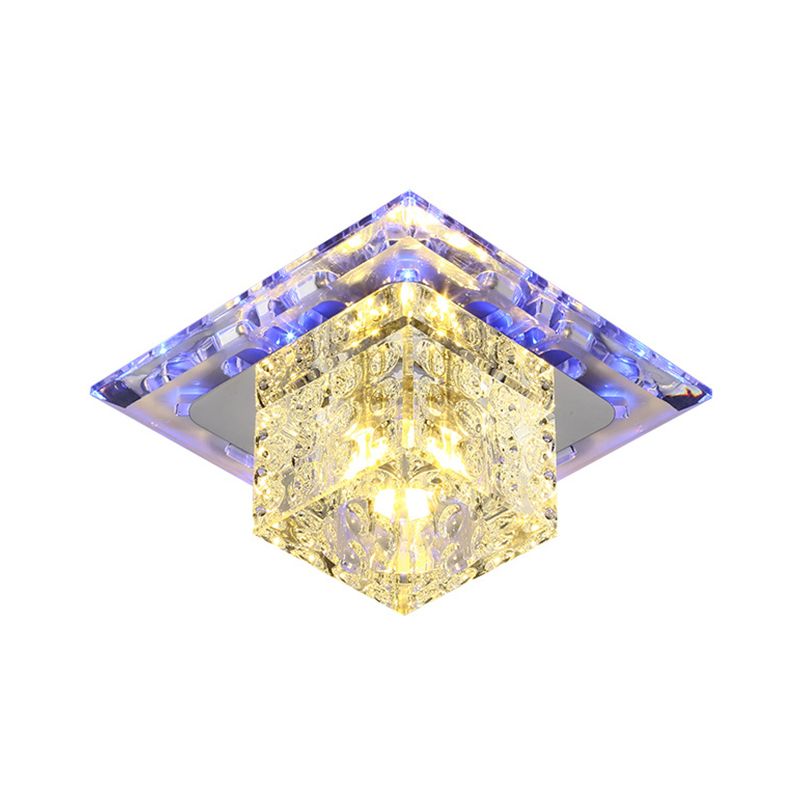 Cube Shade Hal Inbouwarmatuur Helder Kristal LED Hedendaagse Plafondverlichting in Chroom