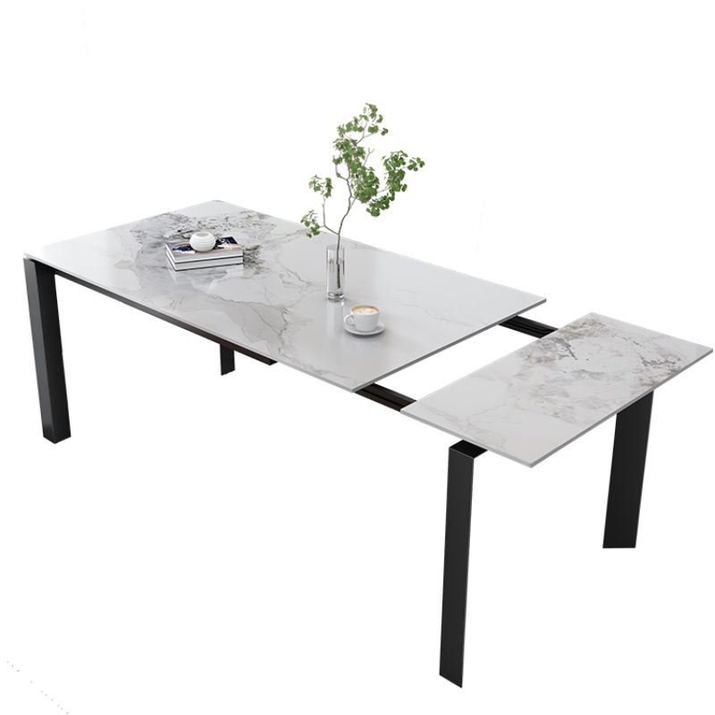 Modern Rectangular Stone Top Dining Table Extendable for Small Spaces in Grey