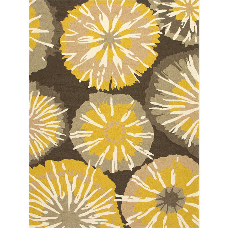 Novelty Floral Print Rug Yellow and Blue Polyester Rug Machine Washable Non-Slip Area Rug for Bedroom