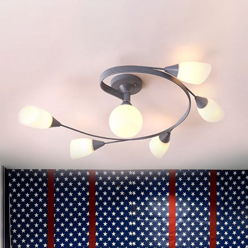 Curly Semi Flush Mount Light Nordic Fer 4/6 HEAD GREN / ROSE / JAUNE PLAFICATION AVEC BLAND D'ECVOIRE DE VERRE